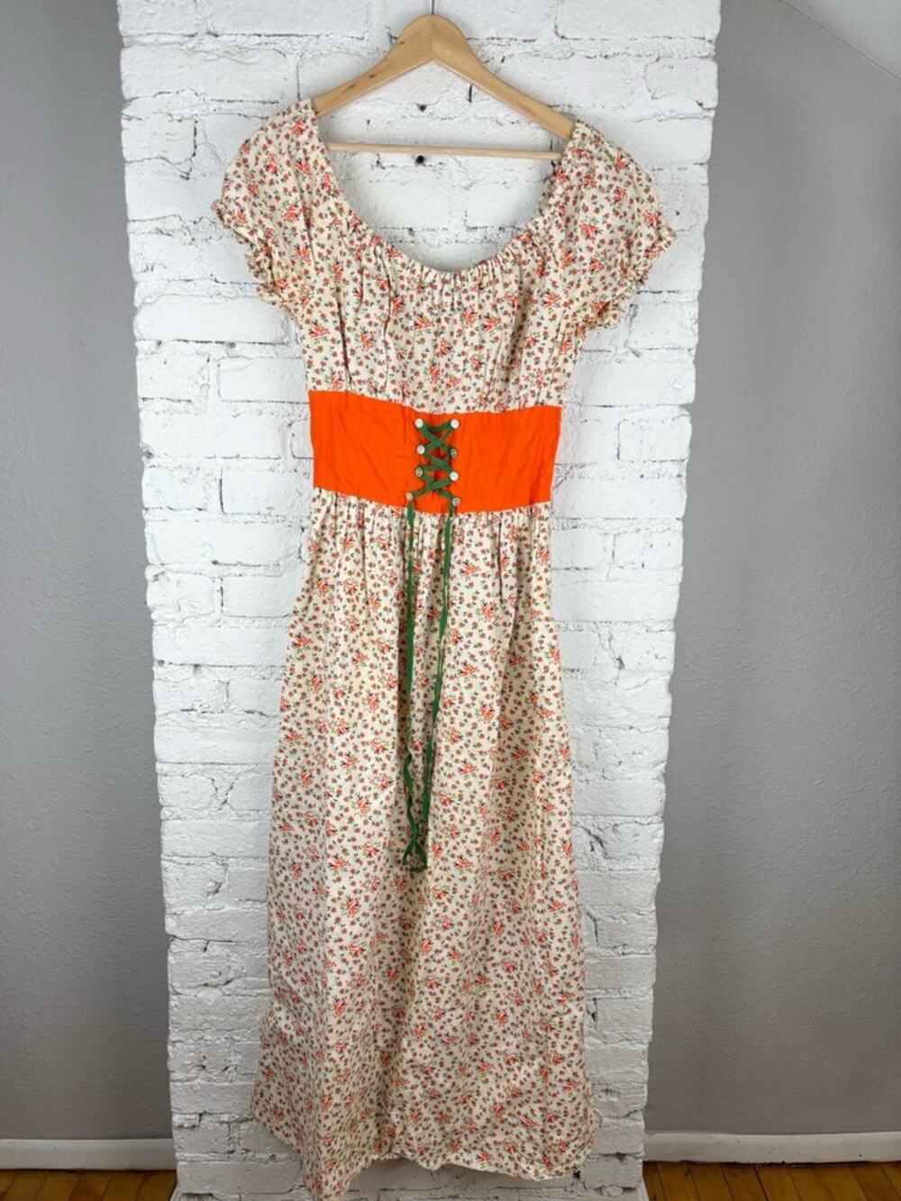Vintage Handmade Floral Peasant Corset Maxi Dress